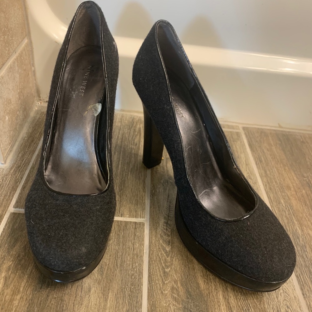 Nine West 6” brushed charcoal grey wool heels